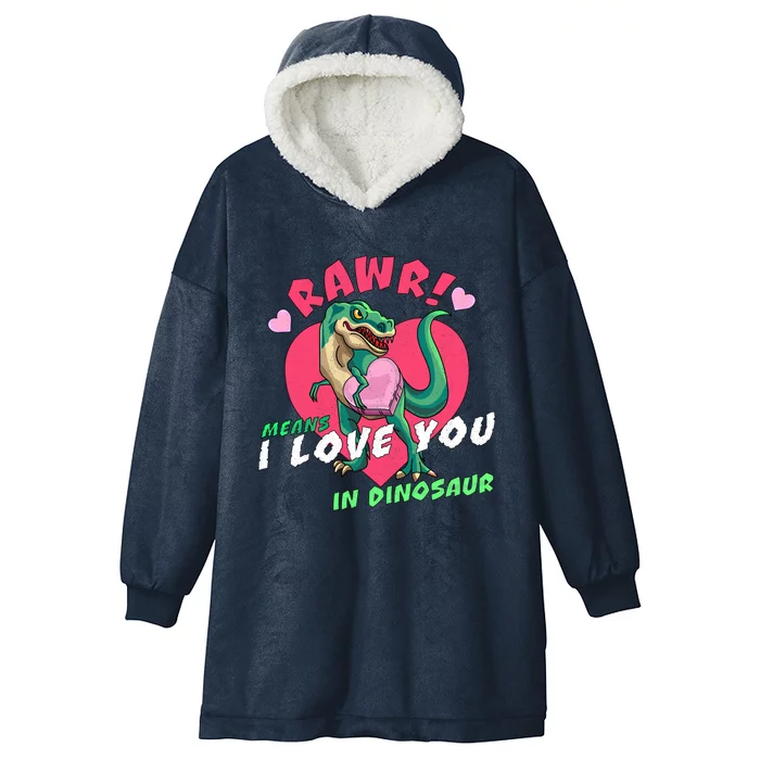 Rawr Means I Love You In Dinosaur Valentines Day Dinosaur Gift Hooded Wearable Blanket