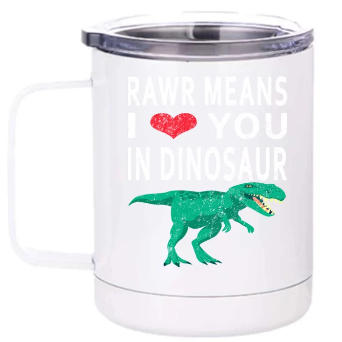 Rawr Means I Love You In Dinosaur Valentine's Day Heart Funny Gift Front & Back 12oz Stainless Steel Tumbler Cup