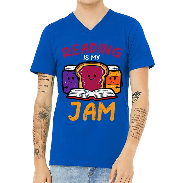 Reading My Jam Read Reading Book Librarian V-Neck T-Shirt