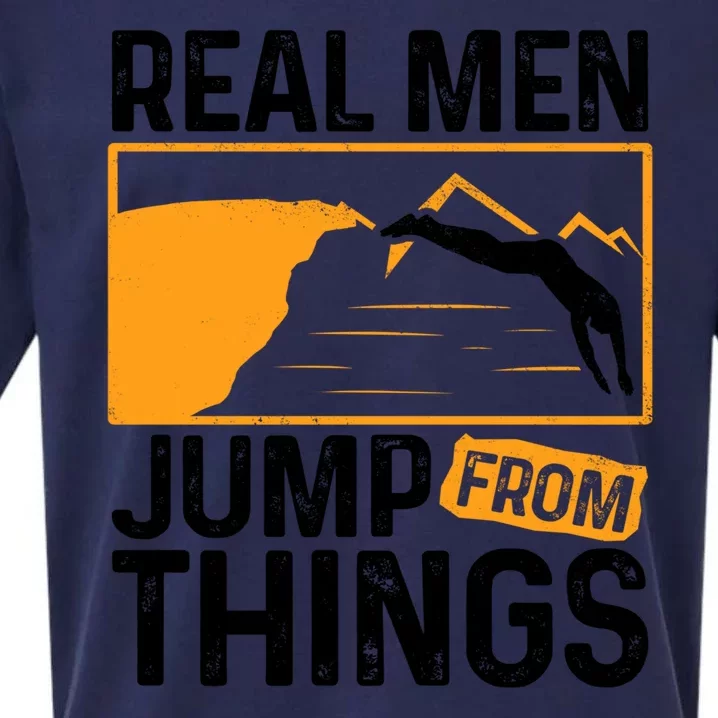 Real Men Jump From Things Tombstoning Cliff Diver Jumping Sueded Cloud Jersey T-Shirt