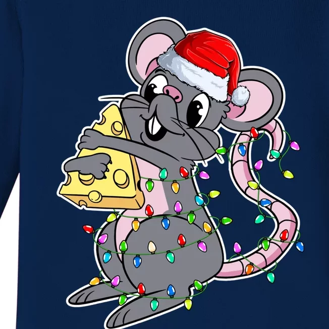 Rats Mouse Lover Xmas Mouse Wearing Santa Hat Christmas Funny Gift Baby Long Sleeve Bodysuit