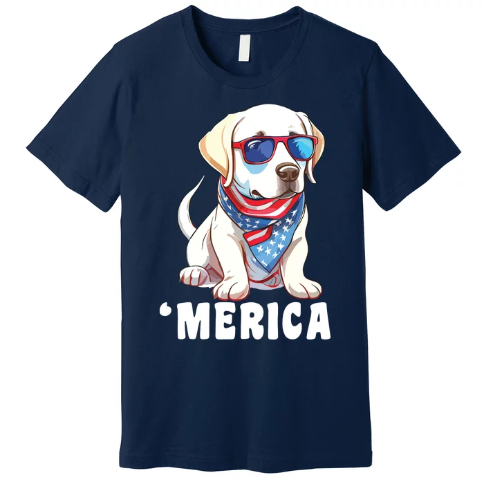 Retro Merica Labrador Retriever Dog Dad Mom 4th Of July Premium T-Shirt