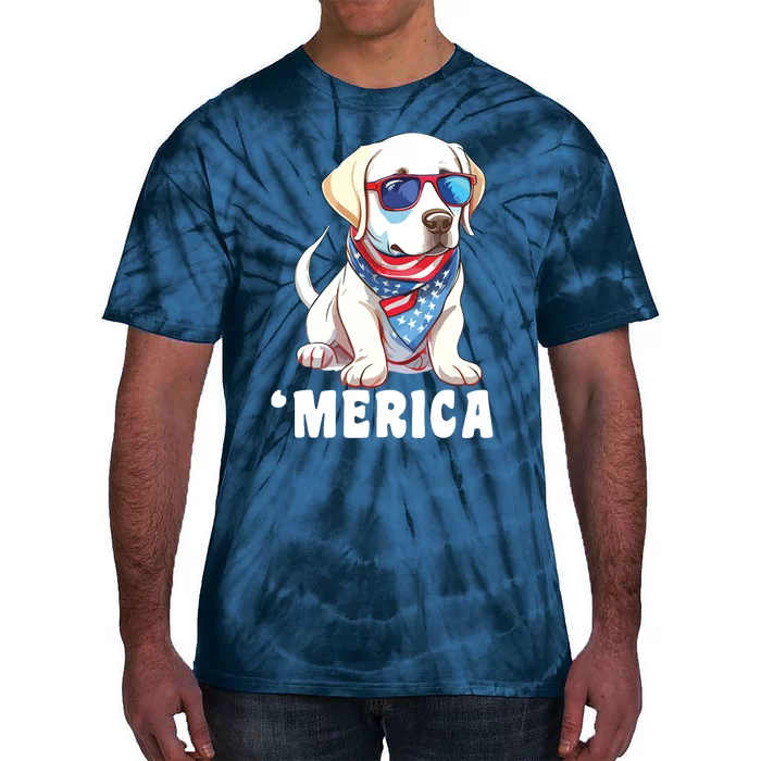 Retro Merica Labrador Retriever Dog Dad Mom 4th Of July Tie-Dye T-Shirt