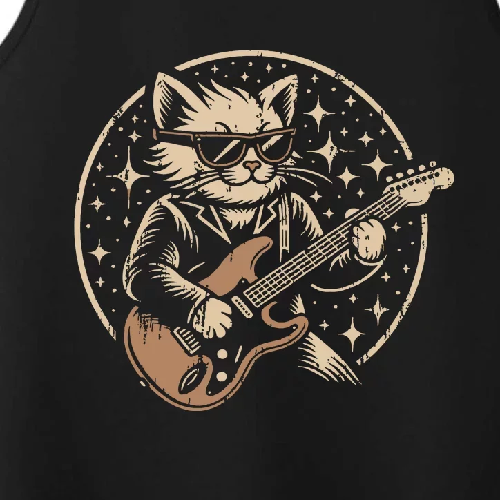 Retro Music Lover Heavy Metal Electric Guitar Funny Rock Cat Performance Tank