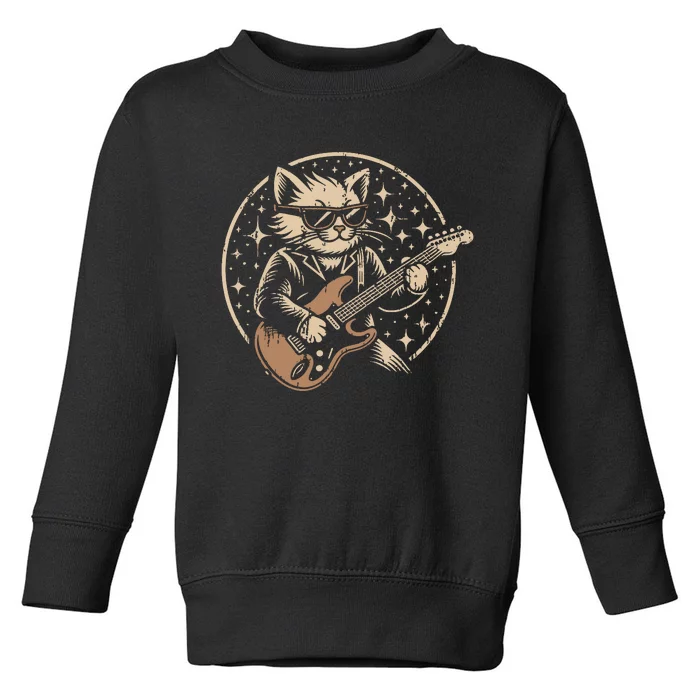 Retro Music Lover Heavy Metal Electric Guitar Funny Rock Cat Toddler Sweatshirt