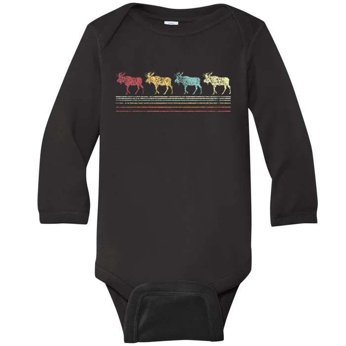 Retro Moose Lover Funny Moose Vintage Baby Long Sleeve Bodysuit