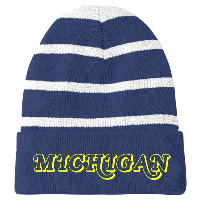 Retro Michigan Logo Striped Beanie with Solid Band