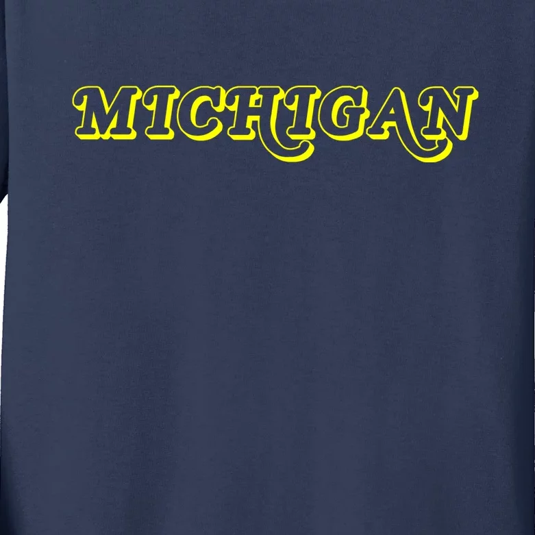 Retro Michigan Logo Kids Long Sleeve Shirt