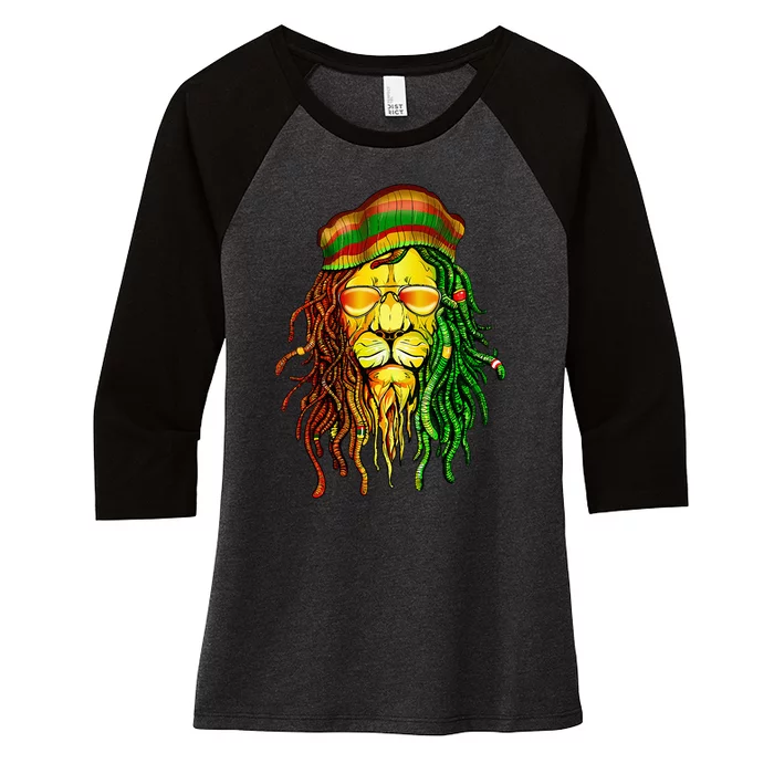 Reggae Music Lovers Jamaican Lion Women's Tri-Blend 3/4-Sleeve Raglan Shirt