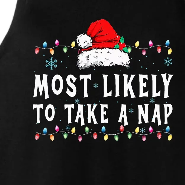 retro Most Likely To Take A Nap Family Xmas Pajamas Ladies Tri-Blend Wicking Tank