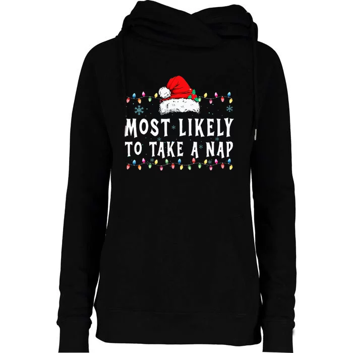 retro Most Likely To Take A Nap Family Xmas Pajamas Womens Funnel Neck Pullover Hood