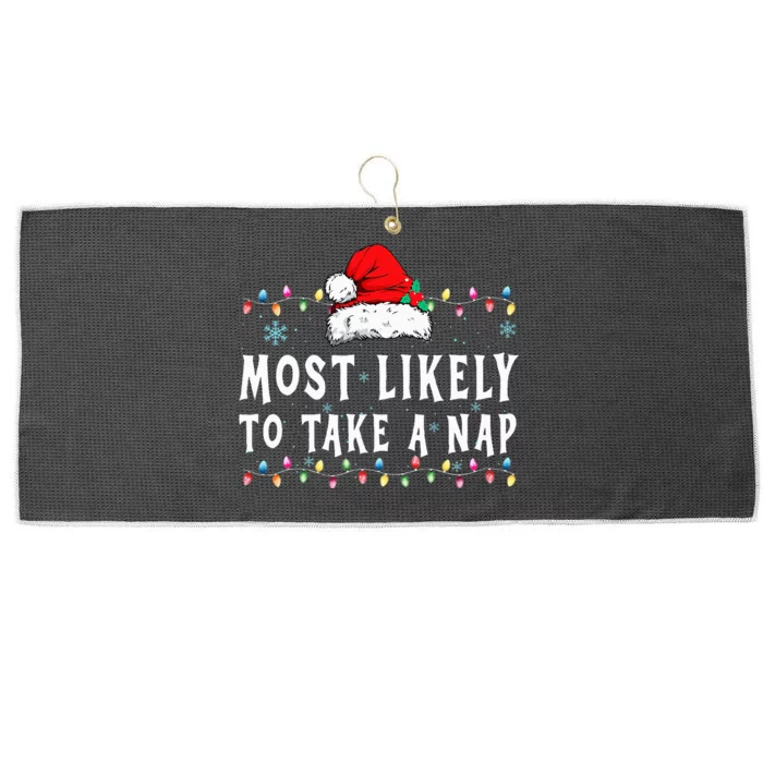 retro Most Likely To Take A Nap Family Xmas Pajamas Large Microfiber Waffle Golf Towel