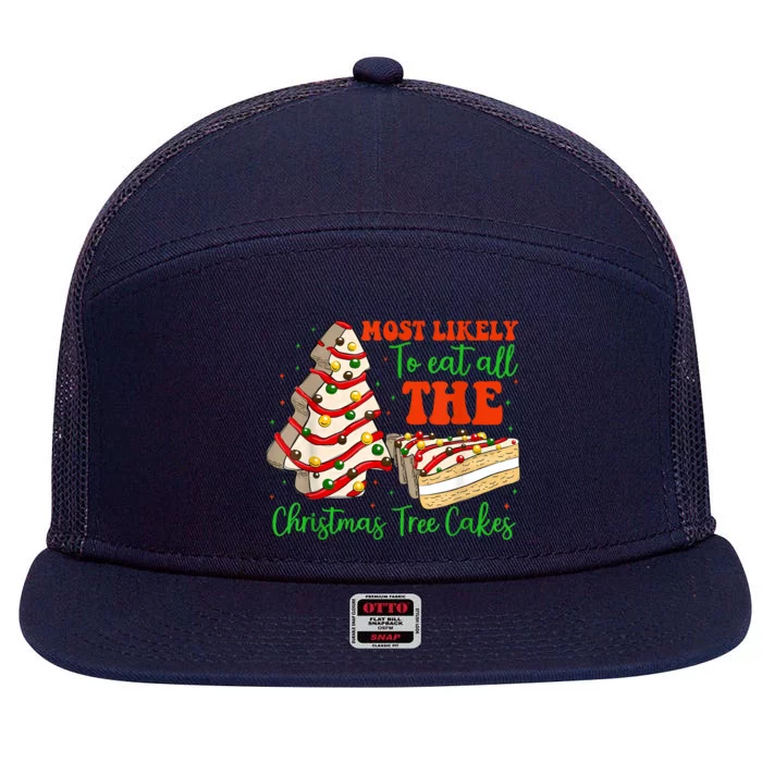 Retro Most Likely To Eat All The Christmas Tree Cakes Debbie 7 Panel Mesh Trucker Snapback Hat