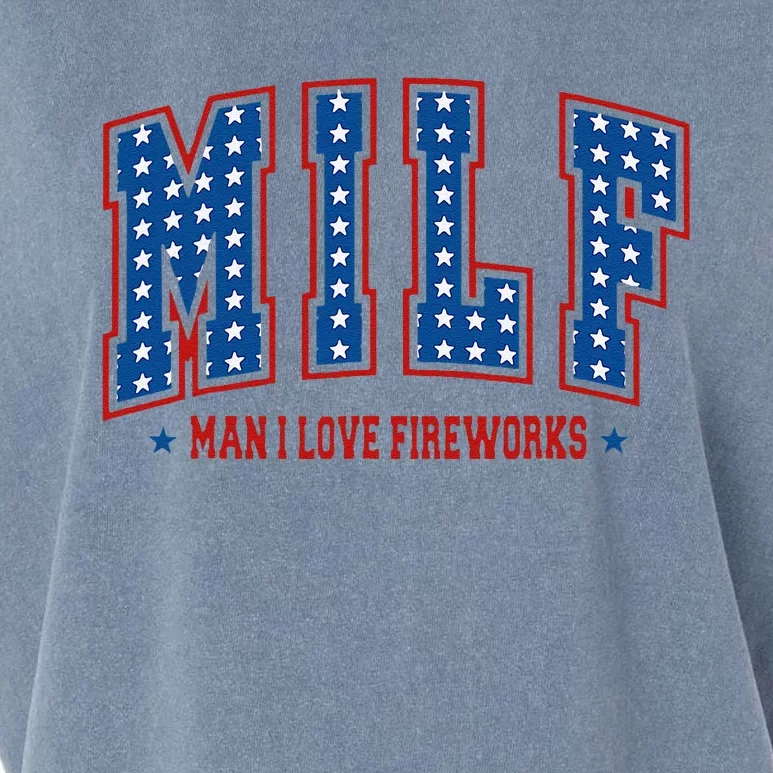 Retro Milf Man I Love Fireworks Funny American 4th Of July Garment-Dyed Women's Muscle Tee