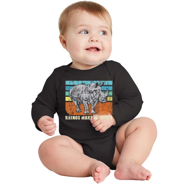 Rhinos Make Me Happy Rhinoceros Endangered Animal Zoology Baby Long Sleeve Bodysuit