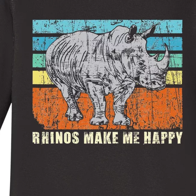 Rhinos Make Me Happy Rhinoceros Endangered Animal Zoology Baby Long Sleeve Bodysuit