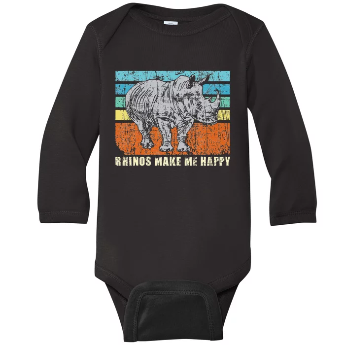 Rhinos Make Me Happy Rhinoceros Endangered Animal Zoology Baby Long Sleeve Bodysuit