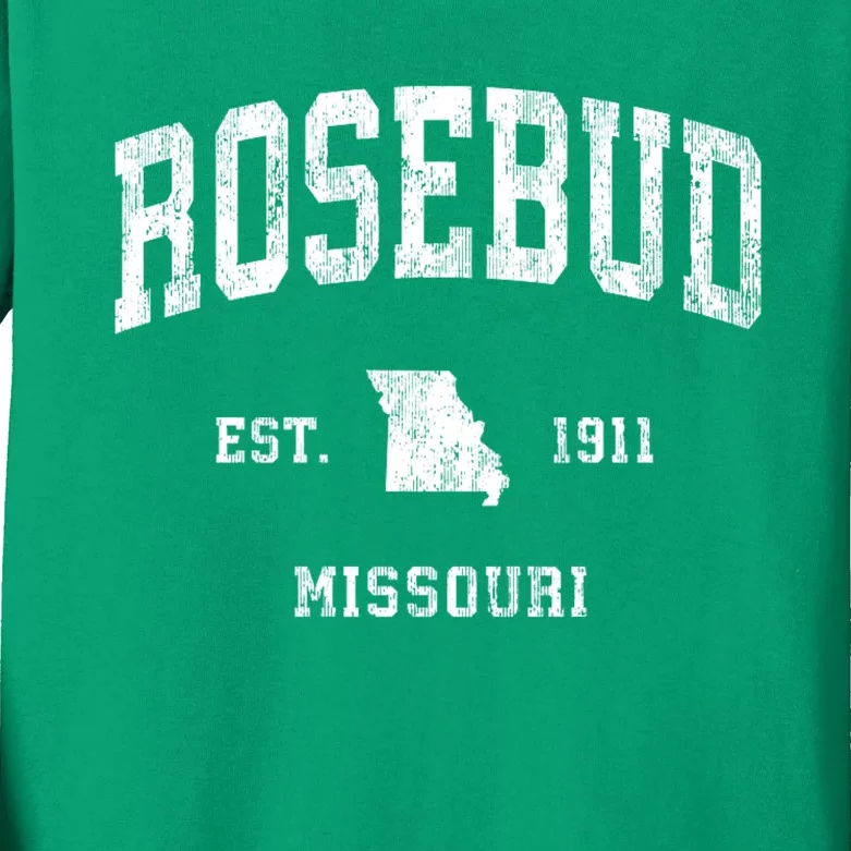 Rosebud Missouri Mo Vintage Athletic Sports Kids Long Sleeve Shirt