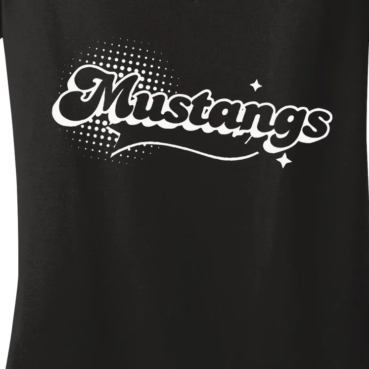 Retro Mustangs Mascot Back To School Spirit Sport Fans Game Women's V-Neck T-Shirt