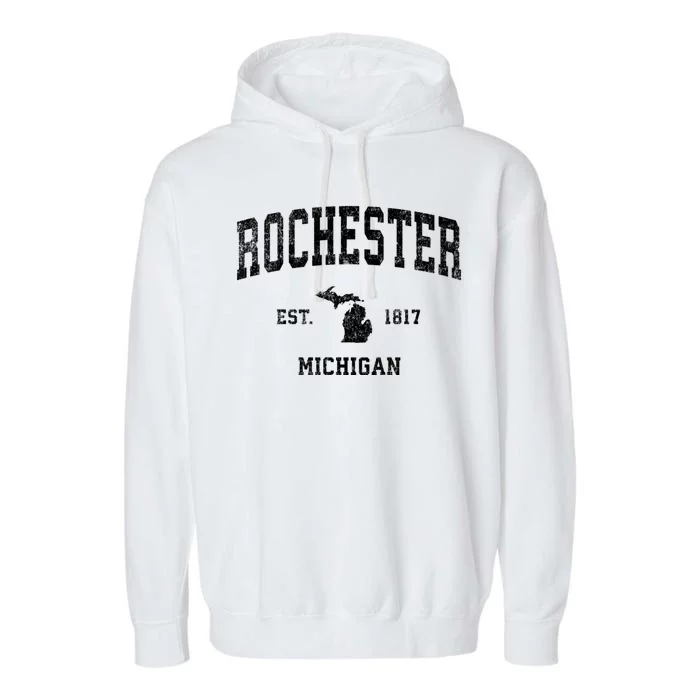 Rochester Michigan Mi Vintage Sports Garment-Dyed Fleece Hoodie