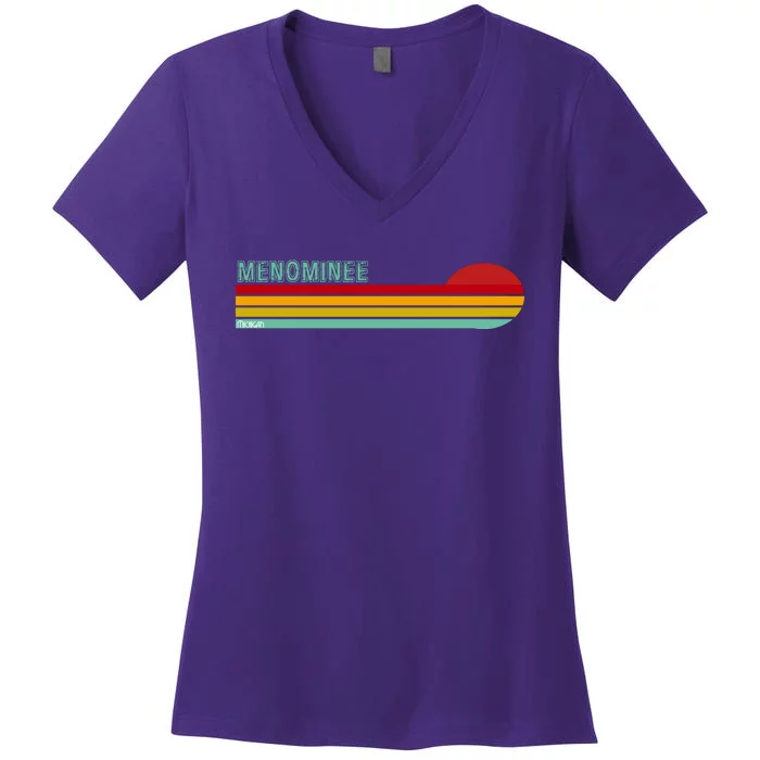 Retro Menominee Michigan Women's V-Neck T-Shirt