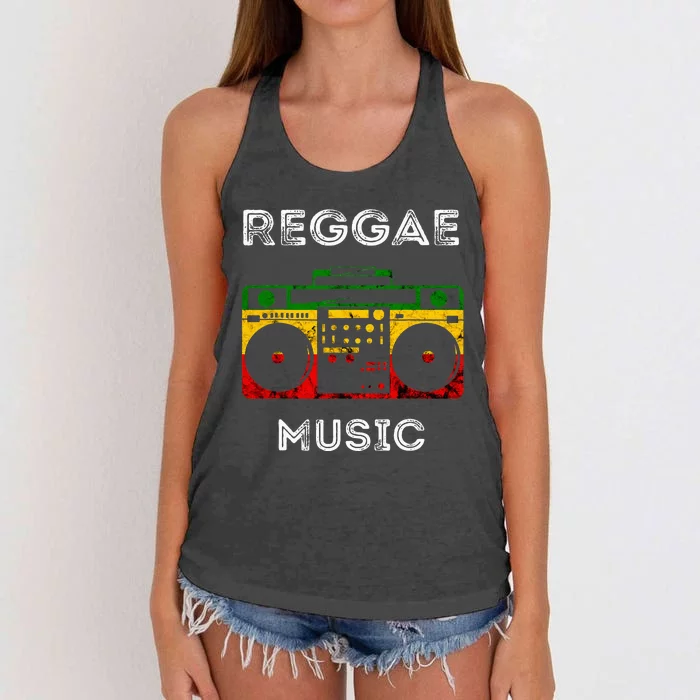 Reggae Music Musicbox Boombox Rastafari Roots Rasta Reggae Women's Knotted Racerback Tank