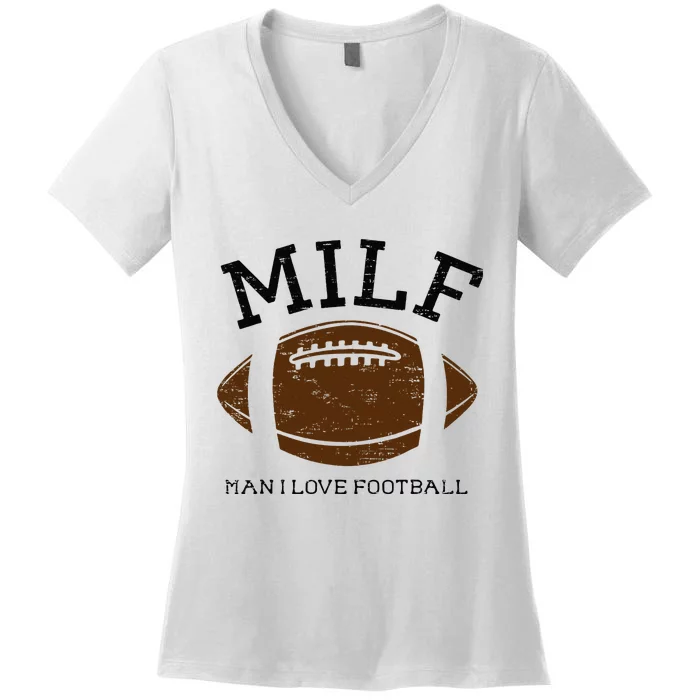 Retro Milf Man I Love Football Vintage Football Season Women's V-Neck T-Shirt