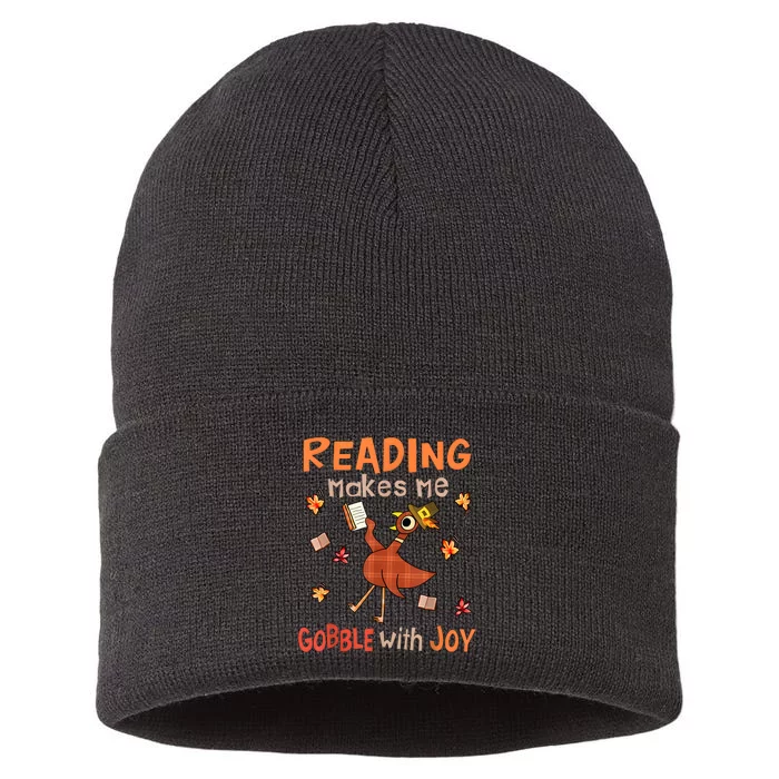 Reading Makes Me Gobble With Joy Turkey Reading Book Sustainable Knit Beanie