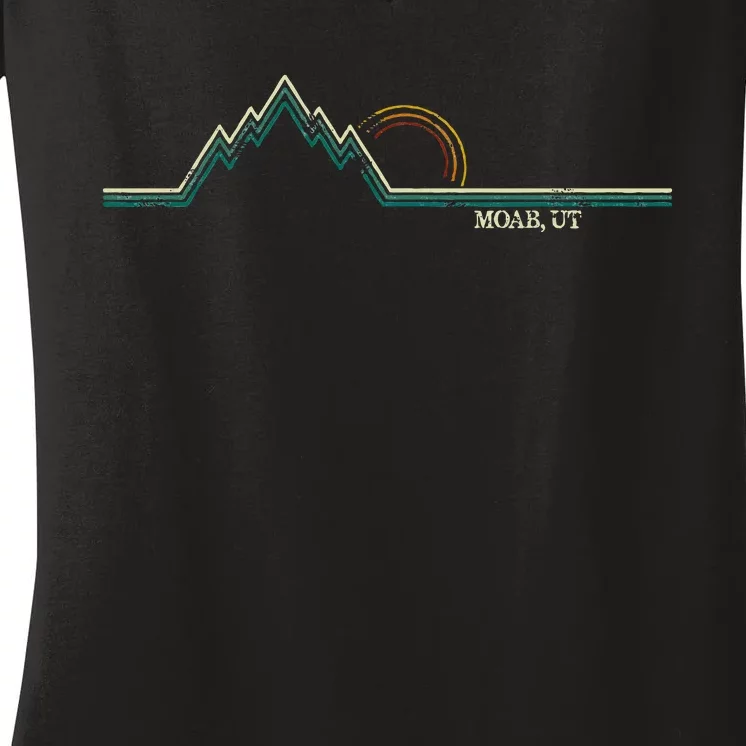 Retro Mountains Moab Utah Summer Hiking Women's V-Neck T-Shirt