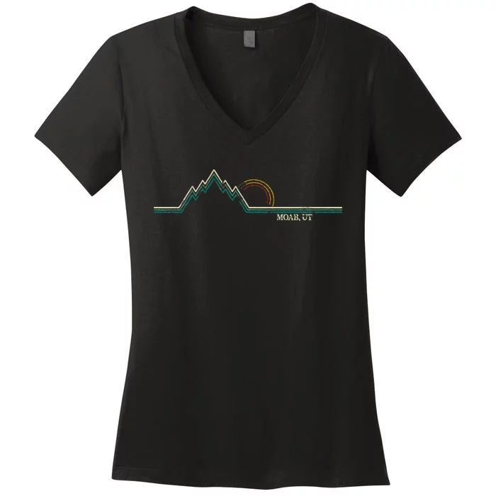 Retro Mountains Moab Utah Summer Hiking Women's V-Neck T-Shirt