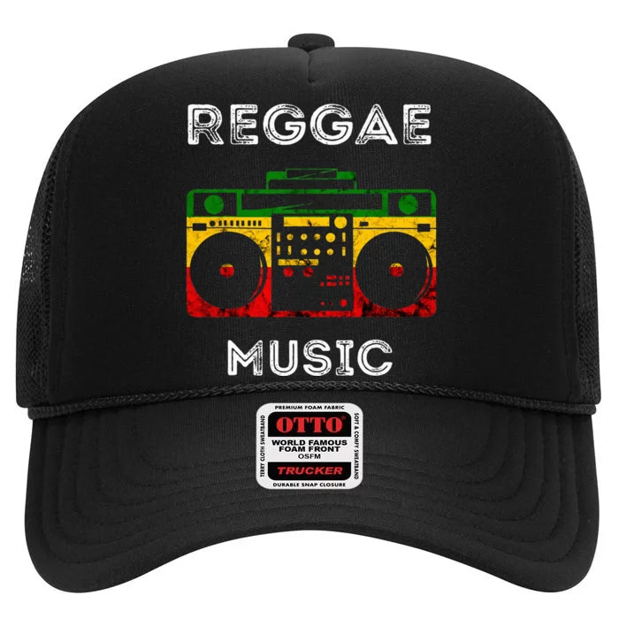 Reggae Music Musicbox Boombox Rastafari Roots Rasta Reggae High Crown Mesh Trucker Hat