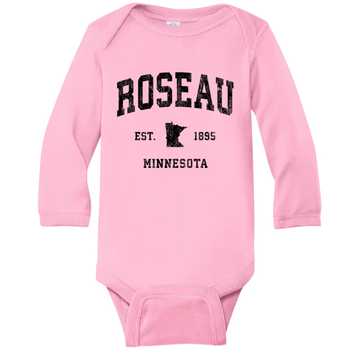 Roseau Minnesota Mn Vintage Athletic Sports Baby Long Sleeve Bodysuit