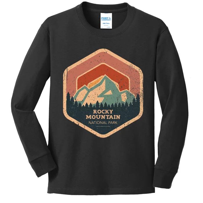 Rocky Mountain National Park Retro Sunset Vintage Kids Long Sleeve Shirt