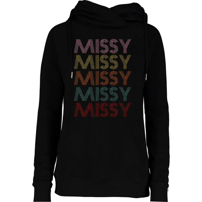 Retro Missy Name Pattern Womens Funnel Neck Pullover Hood