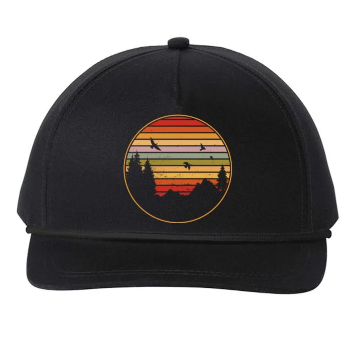 Retro Mountain Nature Sunset Snapback Five-Panel Rope Hat