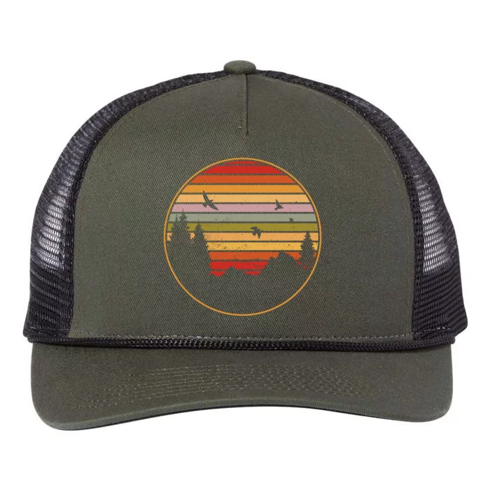 Retro Mountain Nature Sunset Retro Rope Trucker Hat Cap