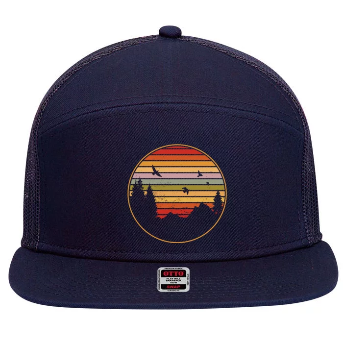 Retro Mountain Nature Sunset 7 Panel Mesh Trucker Snapback Hat