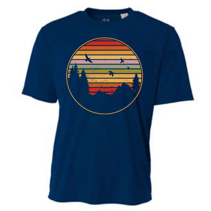 Retro Mountain Nature Sunset Cooling Performance Crew T-Shirt