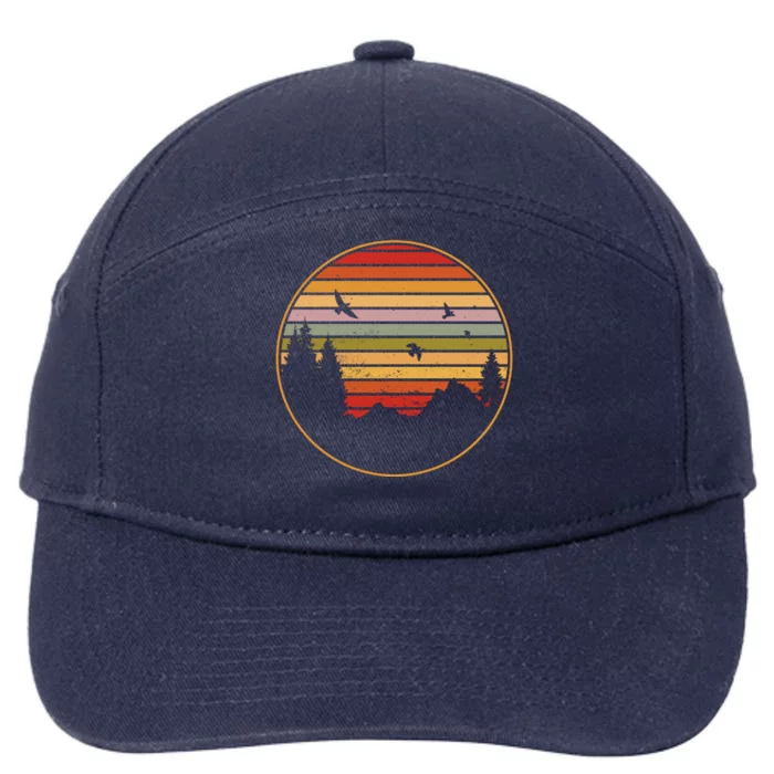 Retro Mountain Nature Sunset 7-Panel Snapback Hat