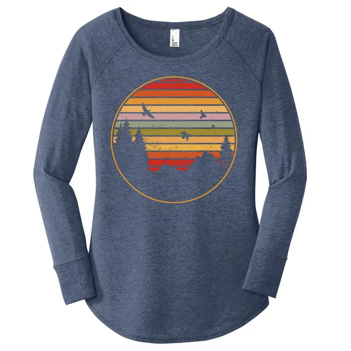 Retro Mountain Nature Sunset Women's Perfect Tri Tunic Long Sleeve Shirt