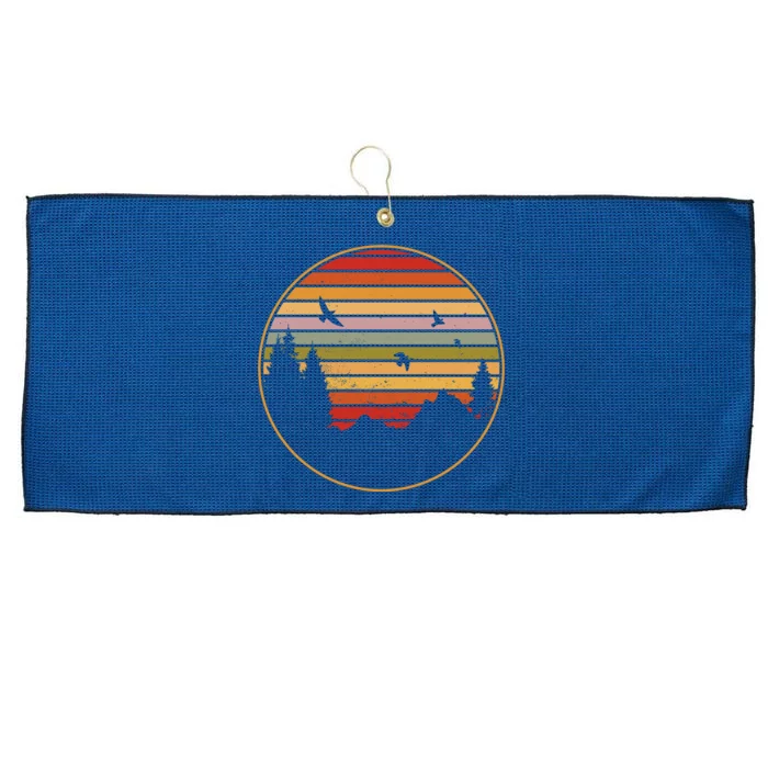 Retro Mountain Nature Sunset Large Microfiber Waffle Golf Towel