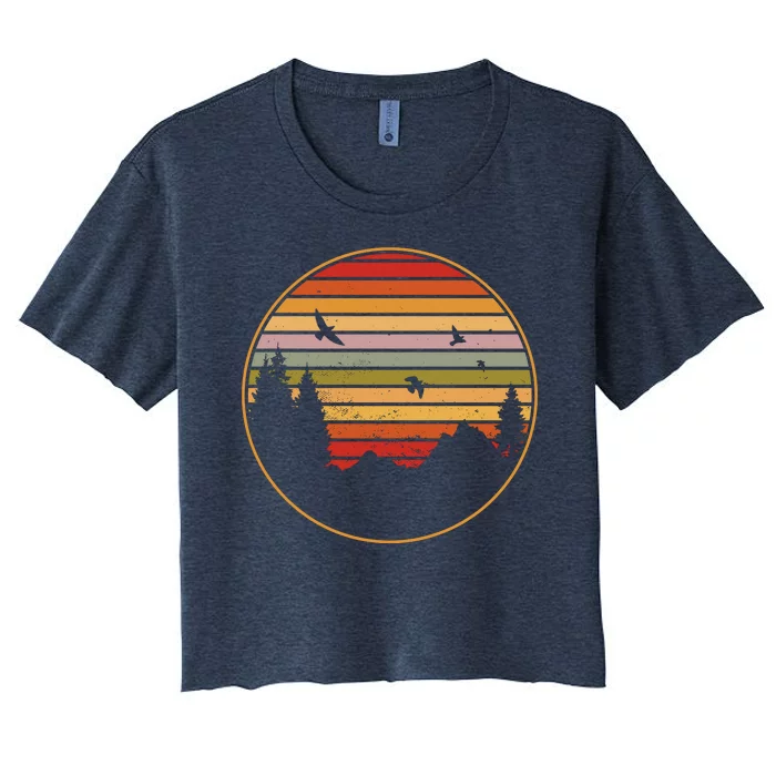 Retro Mountain Nature Sunset Women's Crop Top Tee