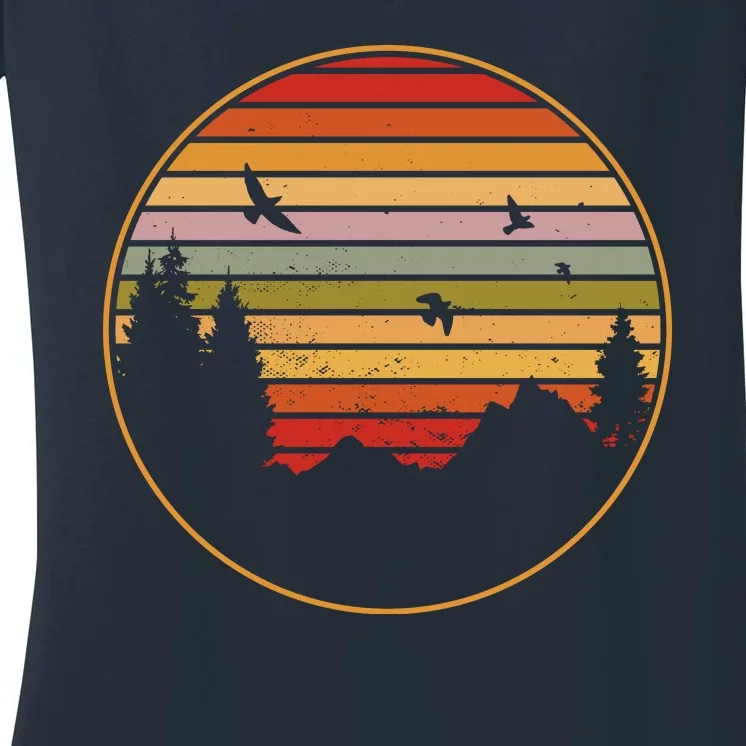 Retro Mountain Nature Sunset Women's V-Neck T-Shirt