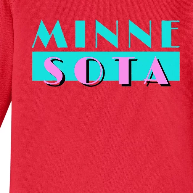 Retro Minnesota Neon Logo Minnesotan Mn State Pride Gift Baby Long Sleeve Bodysuit