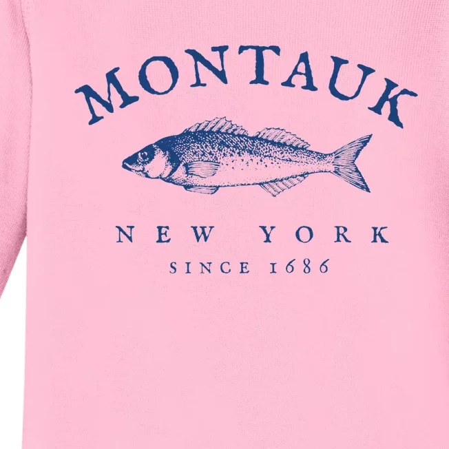 Retro Montauk New York Fishing Baby Long Sleeve Bodysuit