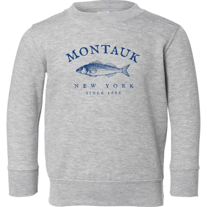 Retro Montauk New York Fishing Toddler Sweatshirt