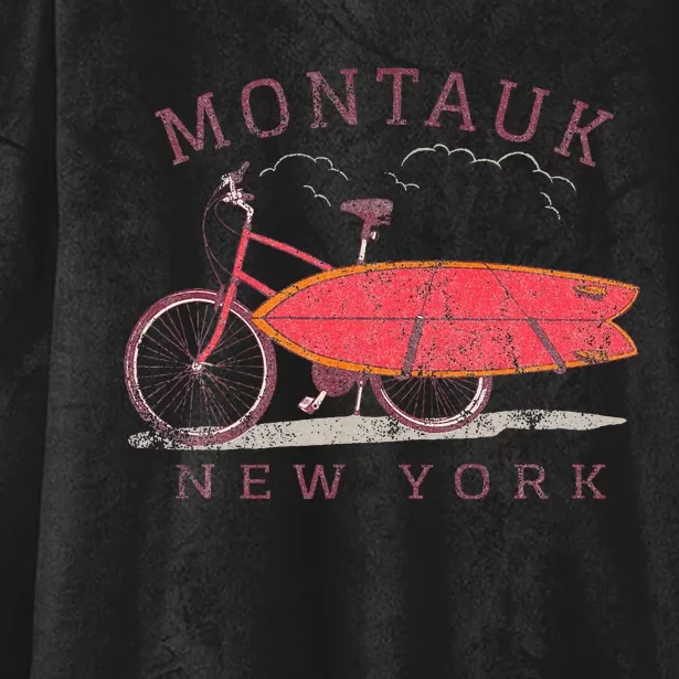 Retro Montauk New York Surfing Fan Surfboard Bicycle Art Hooded Wearable Blanket