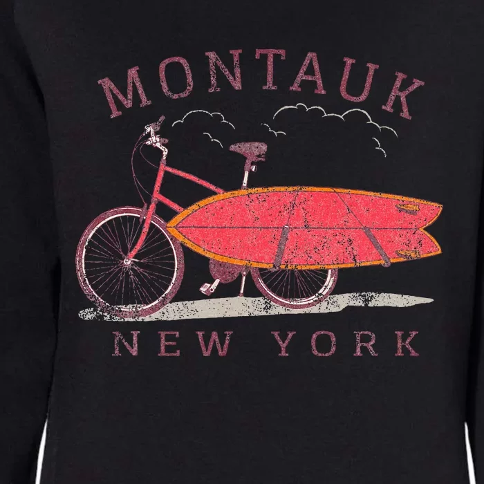 Retro Montauk New York Surfing Fan Surfboard Bicycle Art Womens California Wash Sweatshirt