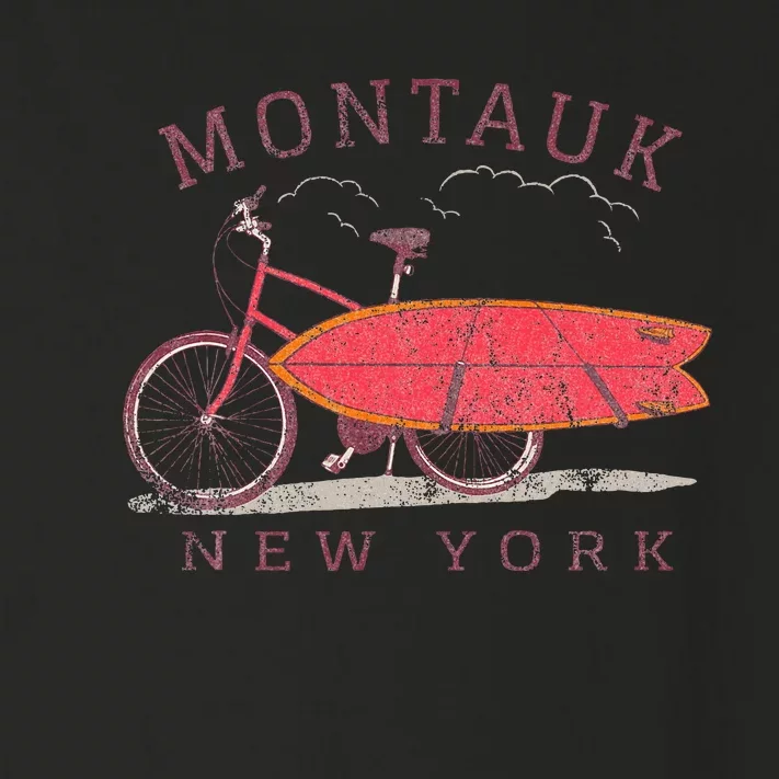 Retro Montauk New York Surfing Fan Surfboard Bicycle Art Toddler Long Sleeve Shirt