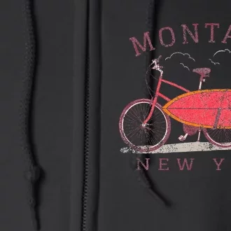 Retro Montauk New York Surfing Fan Surfboard Bicycle Art Full Zip Hoodie